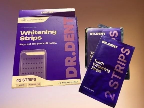 DRDENT Purple Teeth Whitening Strips - 42 Strips (21 Treatments) - Peroxide Free Pap Whitening - Color Correcting Purple customer photo 1
