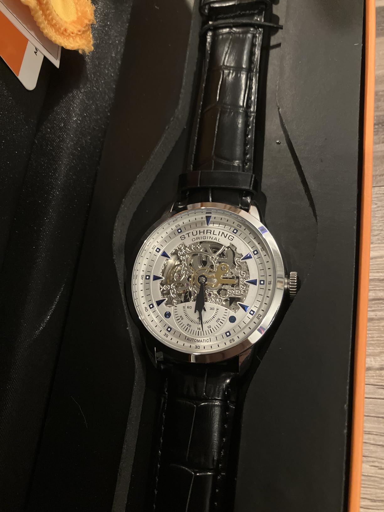 Stuhrling Original Mens Skeleton Automatic Dress Watch with Alligator Embossed Leather Strap Skeleton Dial customer photo 2