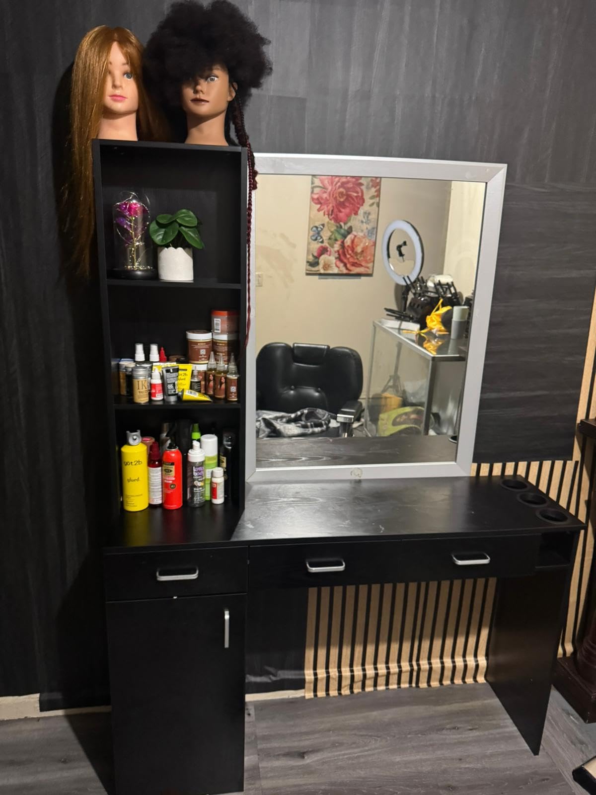 4ever2buy Salon Stations for Hair Stylist, Black Barber Hair Salon Station customer photo 2