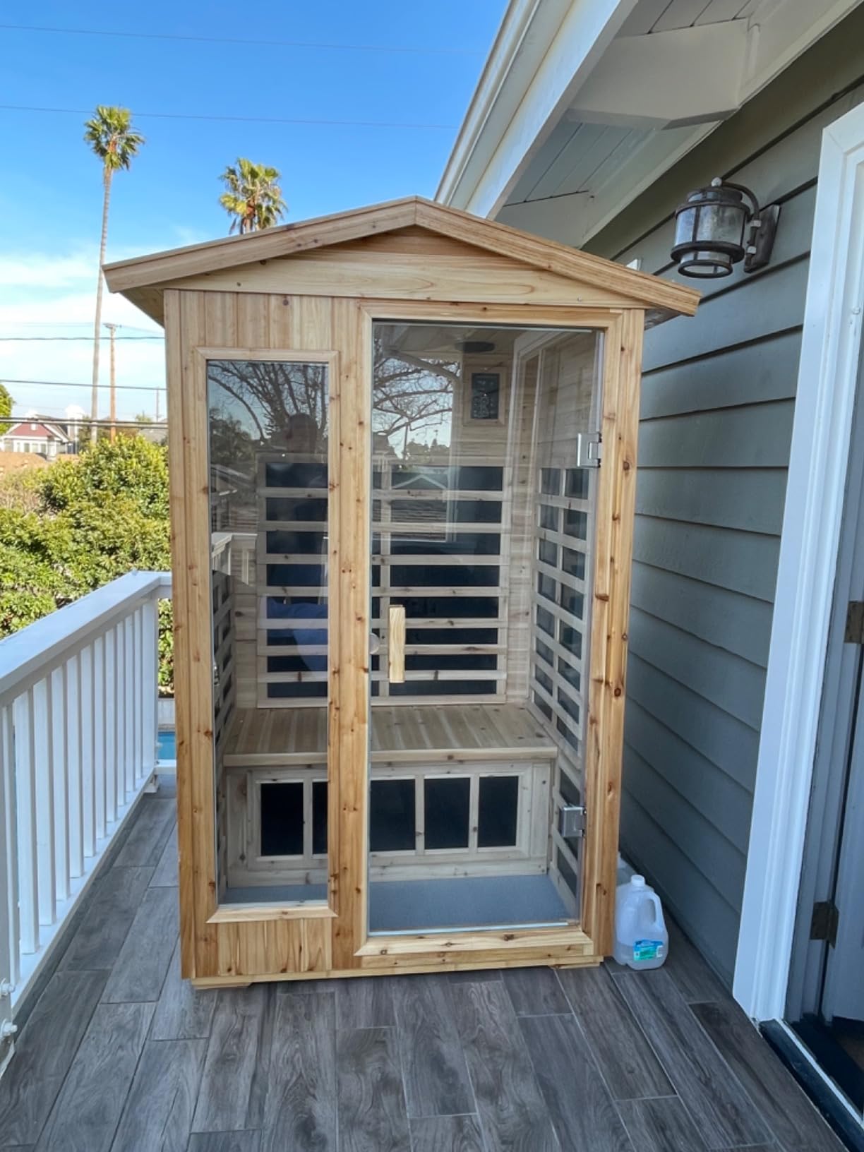 LTCCDSS Full Spectrum Ultra-Low EMF Outdoor Infrared Sauna 3 Person, Composite Wood Far Infrared Sauna for Home, EMF 0.1-1mG, Bluetooth & Chromotherapy customer photo 1