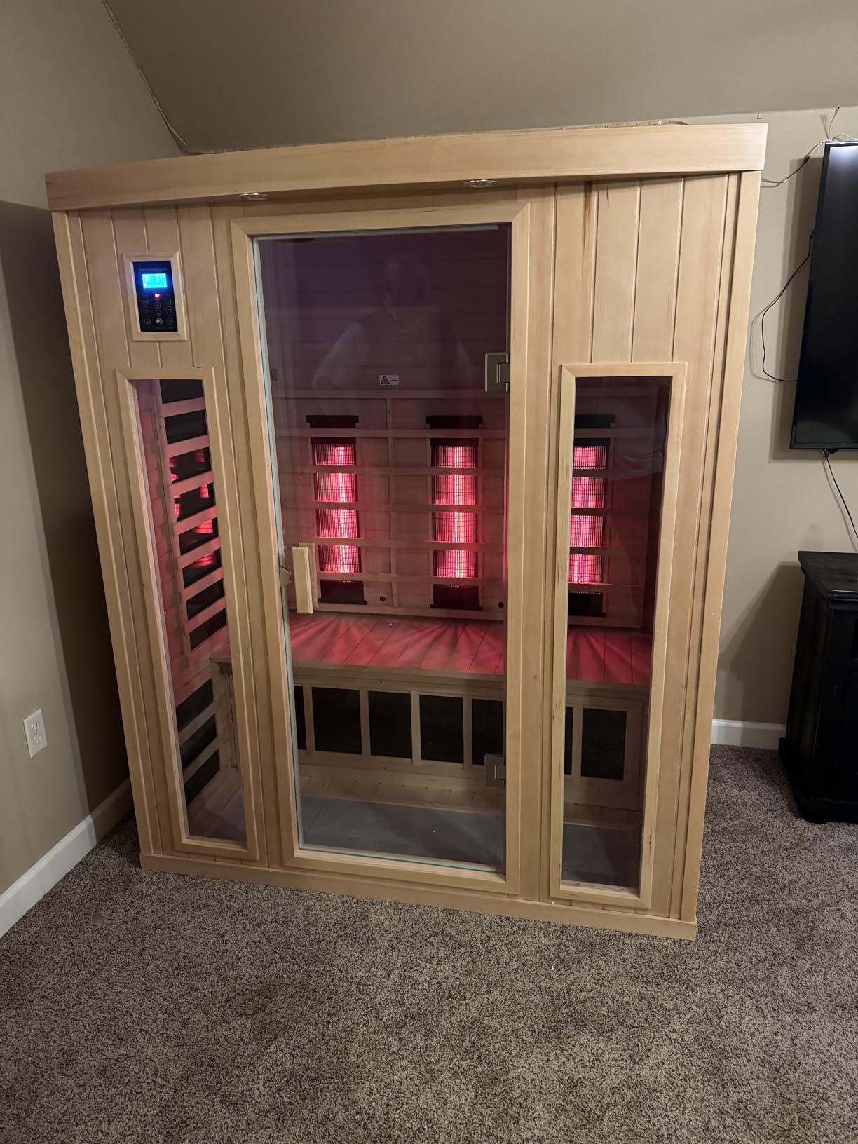LTCCDSS Full Spectrum Ultra-Low EMF Outdoor Infrared Sauna 3 Person, Composite Wood Far Infrared Sauna for Home, EMF 0.1-1mG, Bluetooth & Chromotherapy customer photo 2