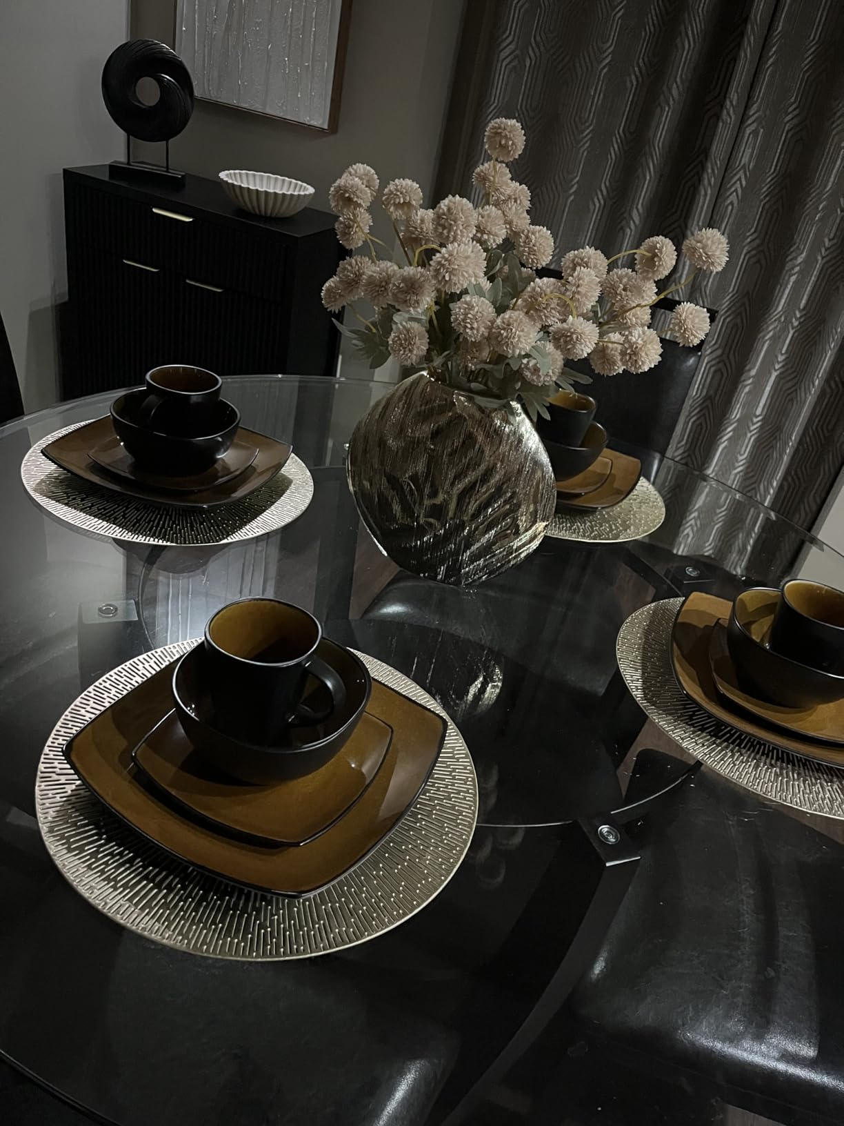 Gibson Elite Island Bay 12-Piece New Bone China Dinnerware Set Service for 4, Reactive Glaze Plates and Bowls, Dishwasher and Microwave Safe, Black and Cream customer photo 1
