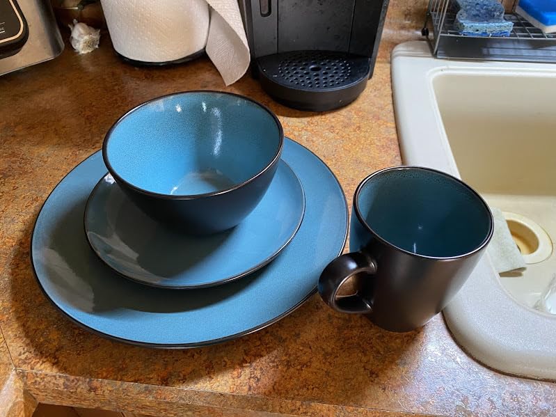 Gibson Elite Castle Peak Plates and Bowls Set, 12-Piece Dinnerware Set, Blue Reactive Glaze Stoneware Dishes, Dinner Plates, Salad Plates & Cereal Bowls customer photo 2
