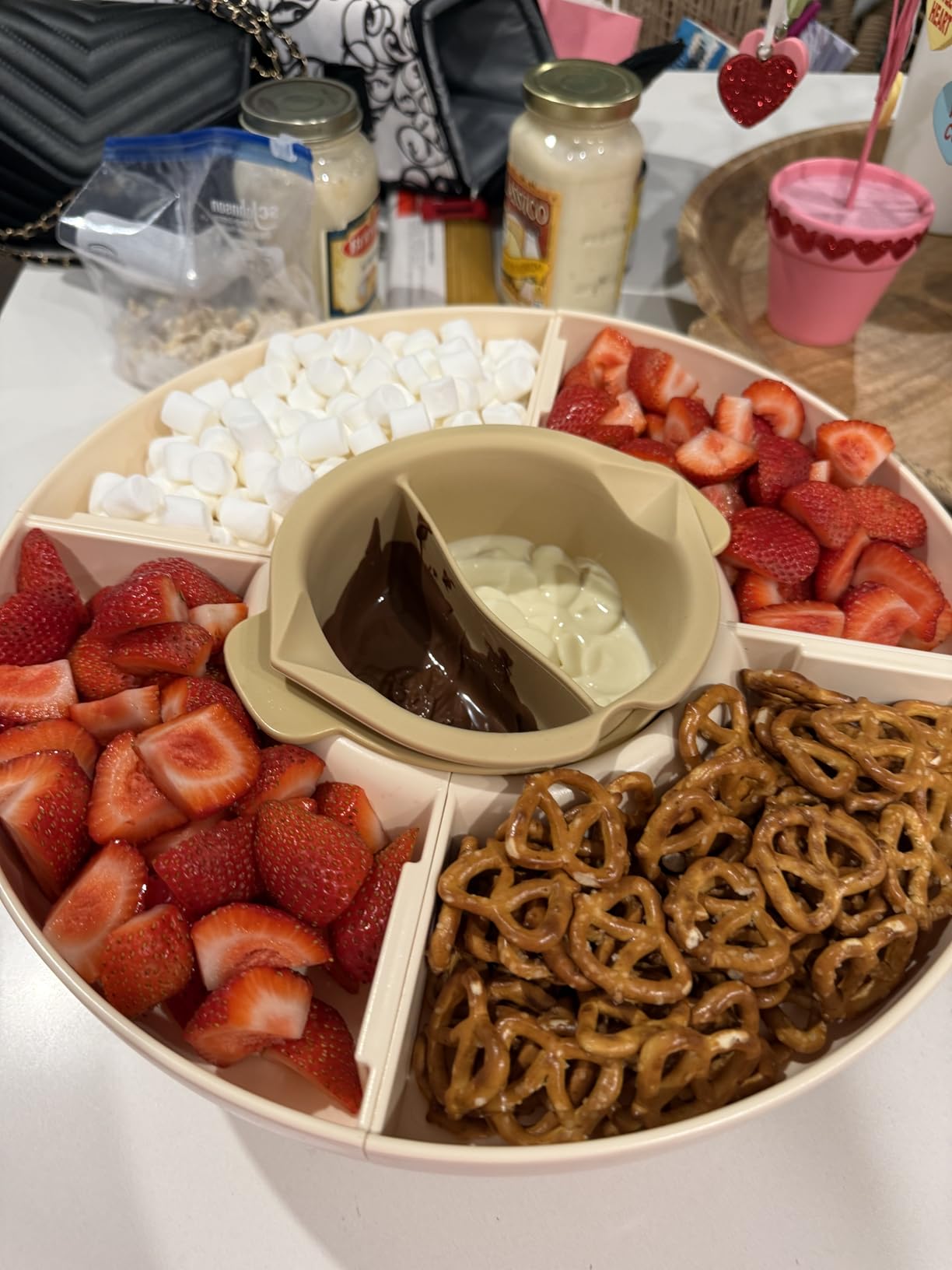 LUSHYUM Electric Chocolate Fondue Pot Set, 4-Cup Chocolate, Rotating Tray customer photo 1