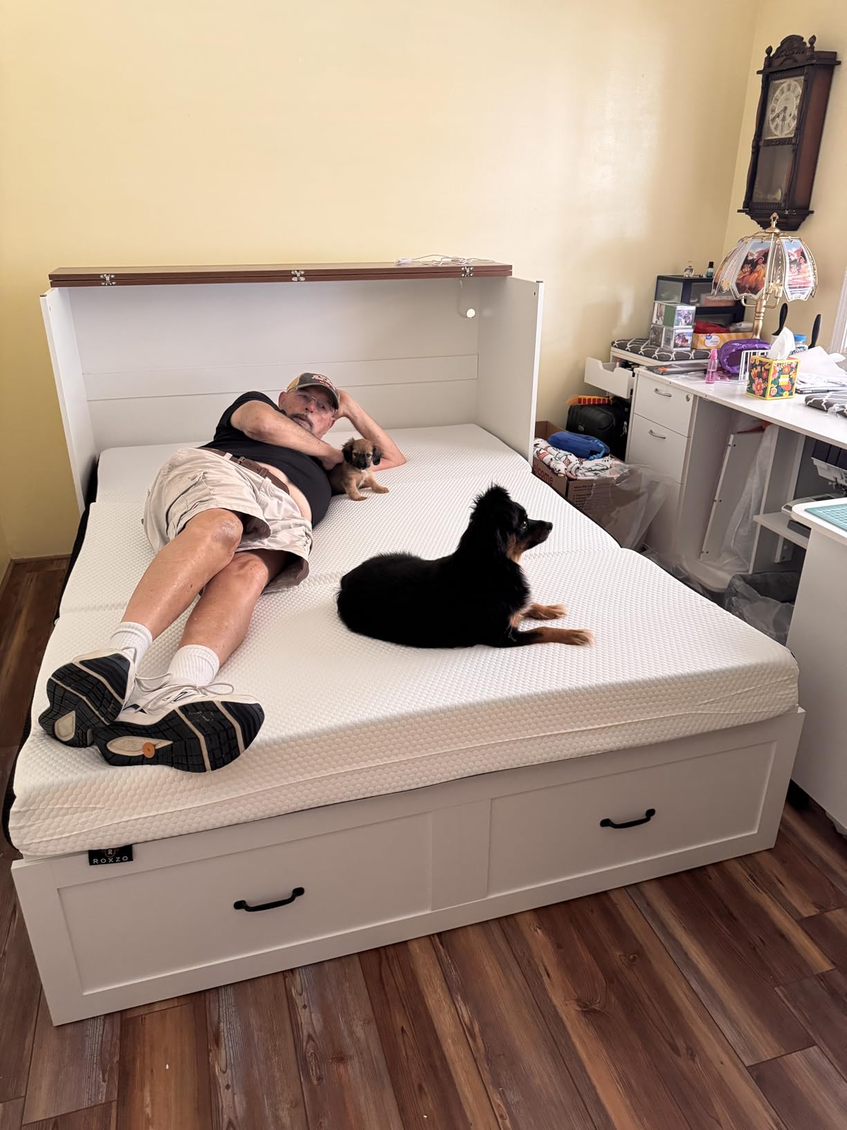 KCGKCG Murphy Bed with Storage & Charging Station, Murphy Cabinet Bed with Large Drawer for Guest Bedroom, Living Room, Office or Small Room, Full Foldable Platform Bed (Grey, Full) customer photo 2