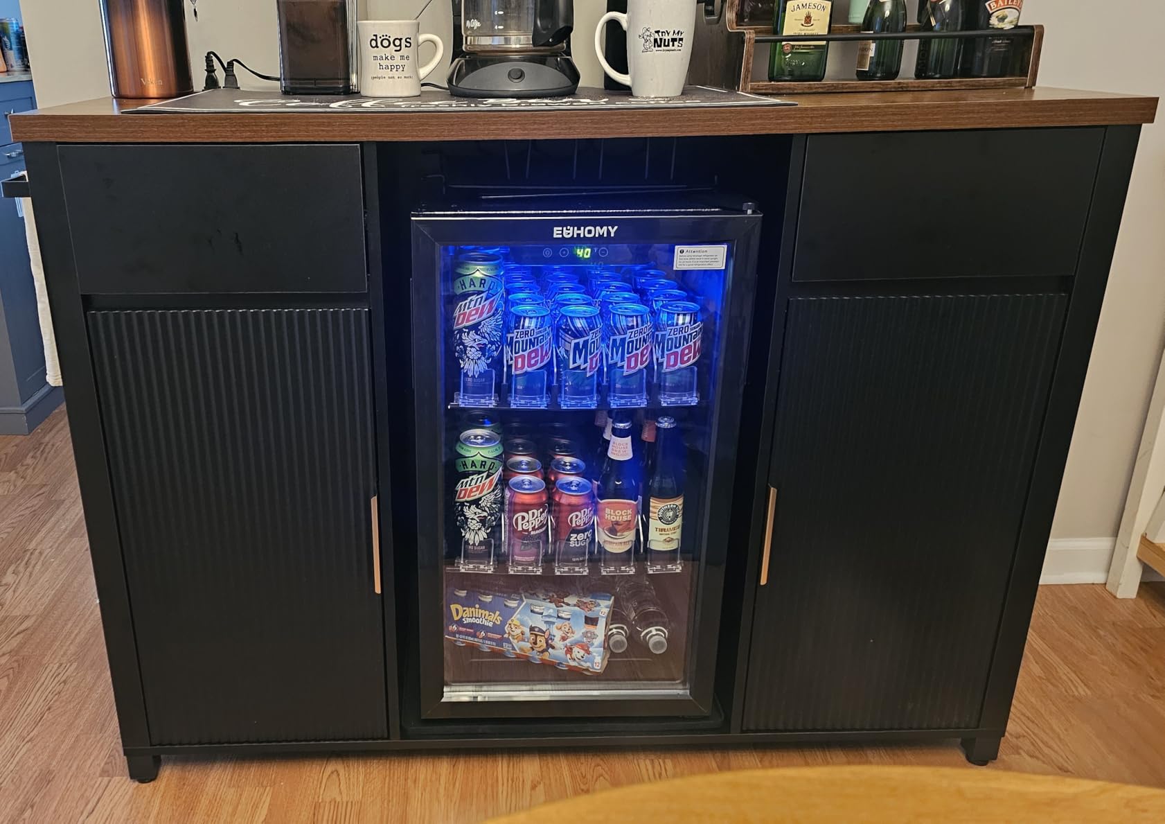 GDLF 60.2-Inch Home Bar Cabinet with Fridge Space, Warm Amber LED, Walnut customer photo 1