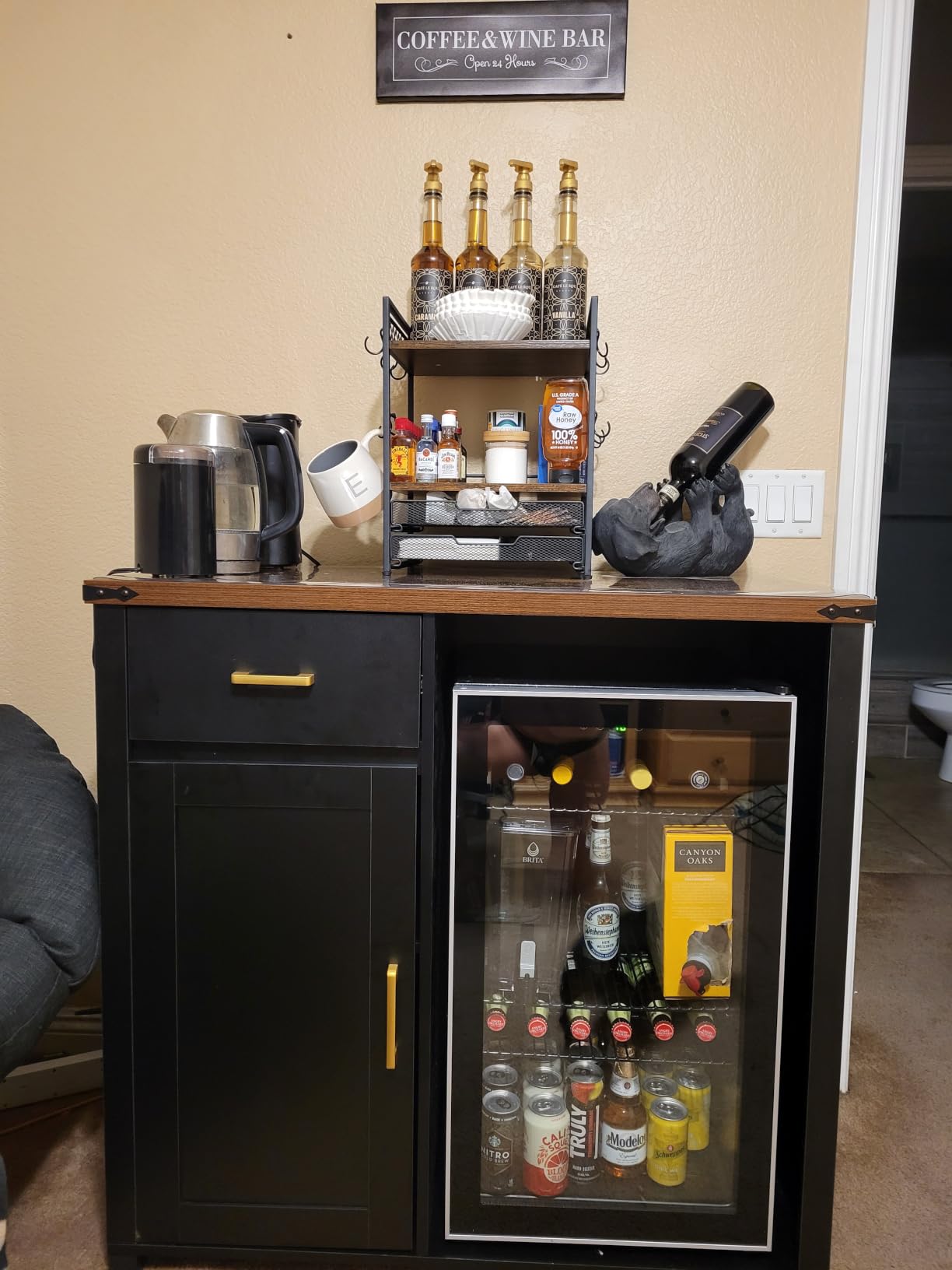 GDLF 60.2-Inch Home Bar Cabinet with Fridge Space, Warm Amber LED, Walnut customer photo 2