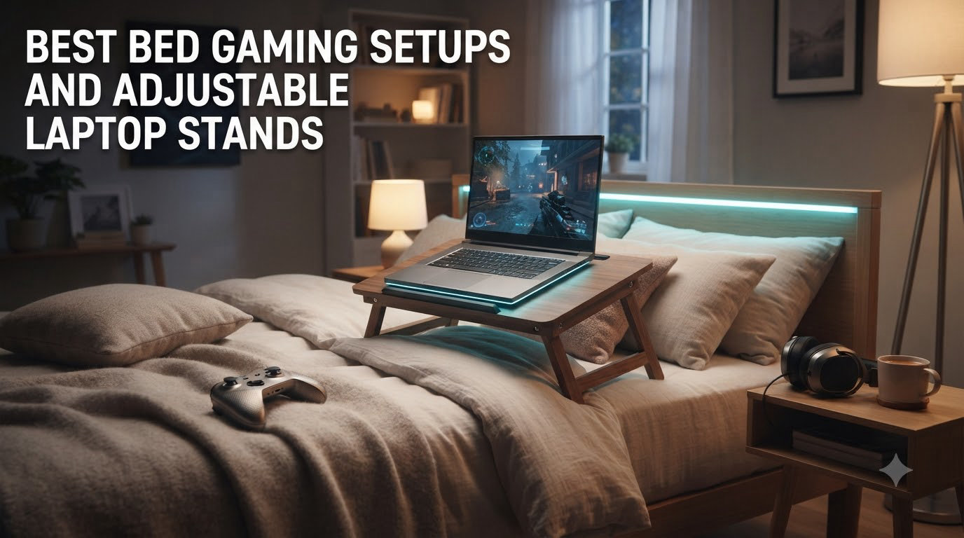 best bed gaming setups and adjustable laptop stands