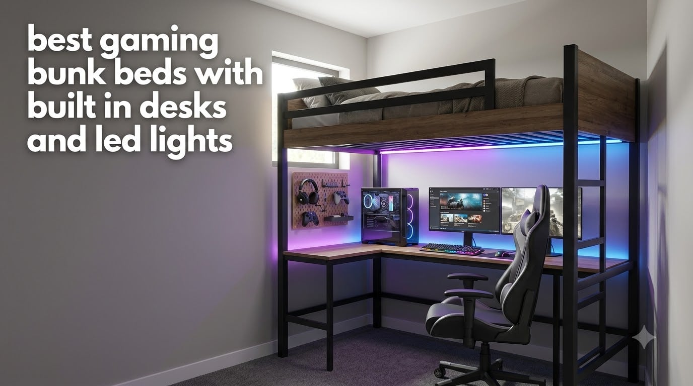 best gaming bunk beds with built in desks and led lights