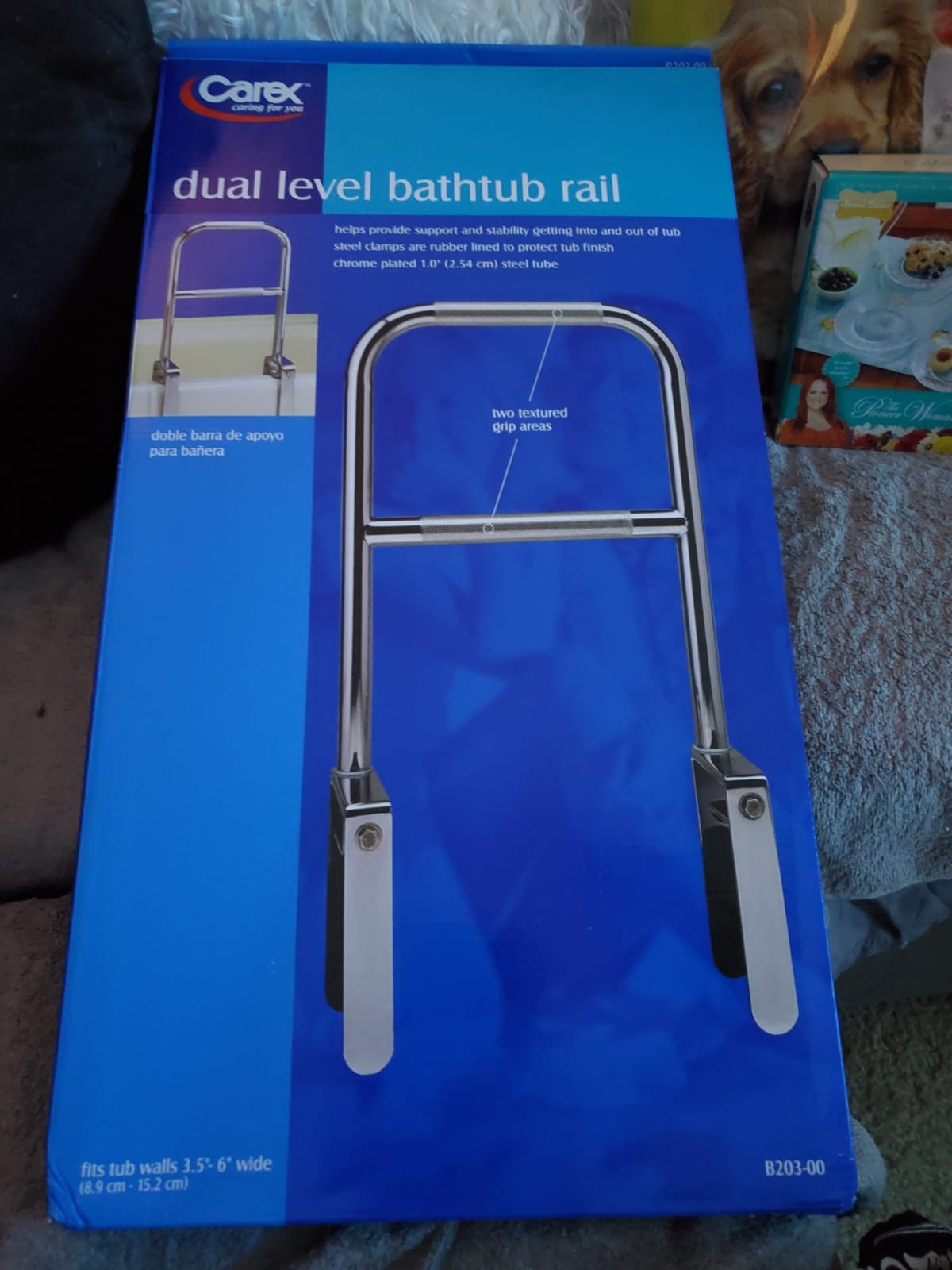 Carex Tri-Grip Bathtub Rail with Chrome Finish - Bathtub Grab Bar Safety Bar For Seniors and Handicap - For Assistance Getting In and Out of Tub, Easy to Install on Most Tubs,Silver customer photo 1