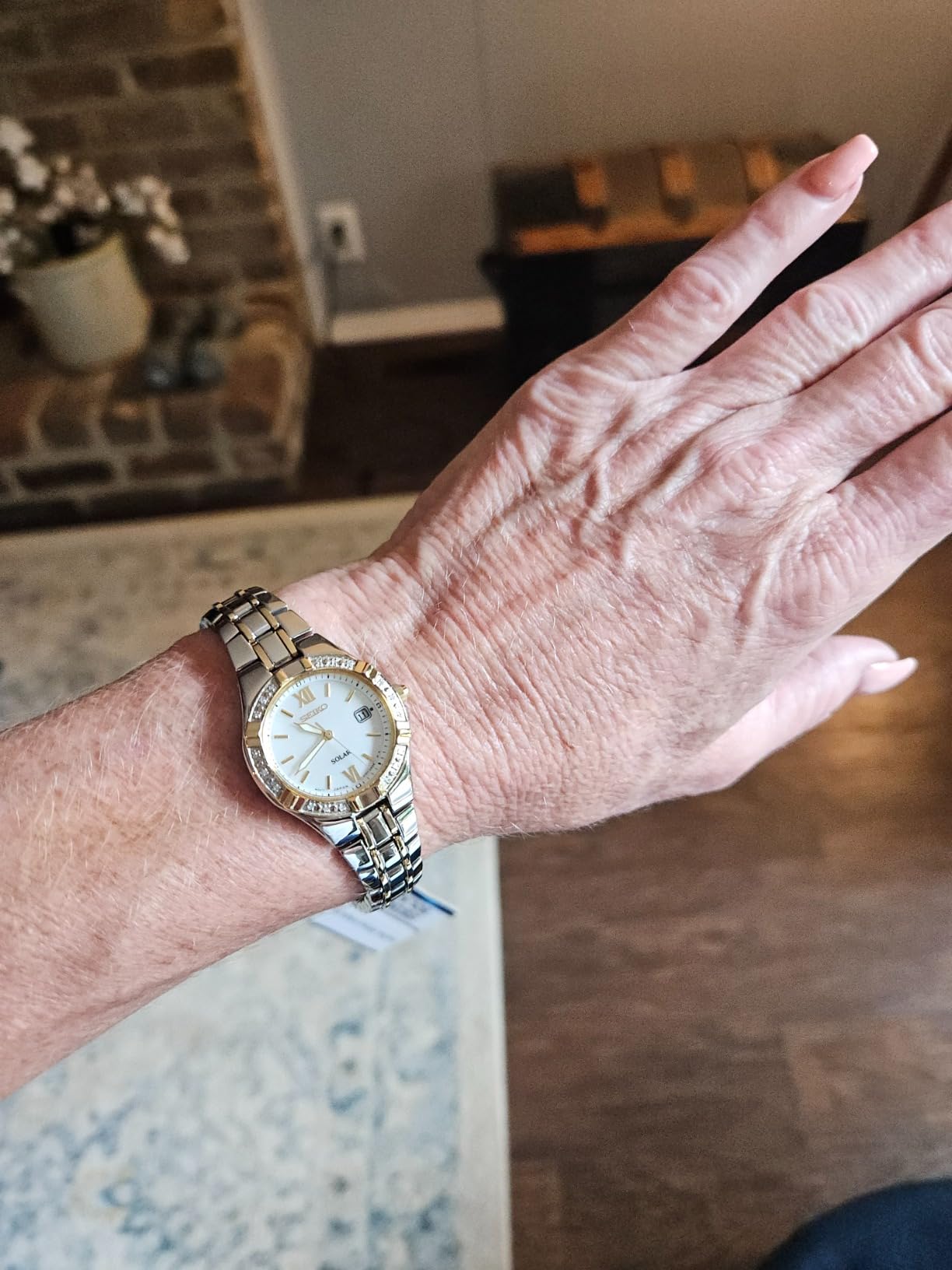 SEIKO SUT068 Watch for Women - Diamond Collection - with 18 Diamond Accents, Solar Power, Mother-of-Pearl Dial, Two-Tone Gold Stainless Steel Case & Bracelet, and Water-Resistant to 50m customer photo 1
