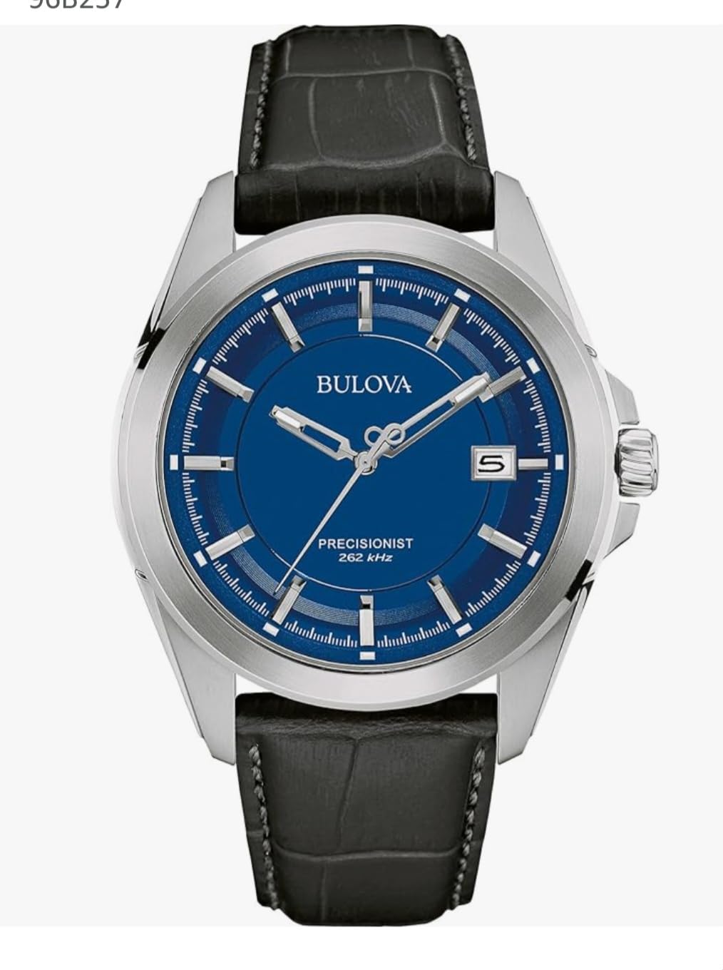 Bulova Men's Precisionist 3-Hand Calendar Stainless Steel with Black Leather Strap and Blue Dial Style: 96B257 customer photo 2