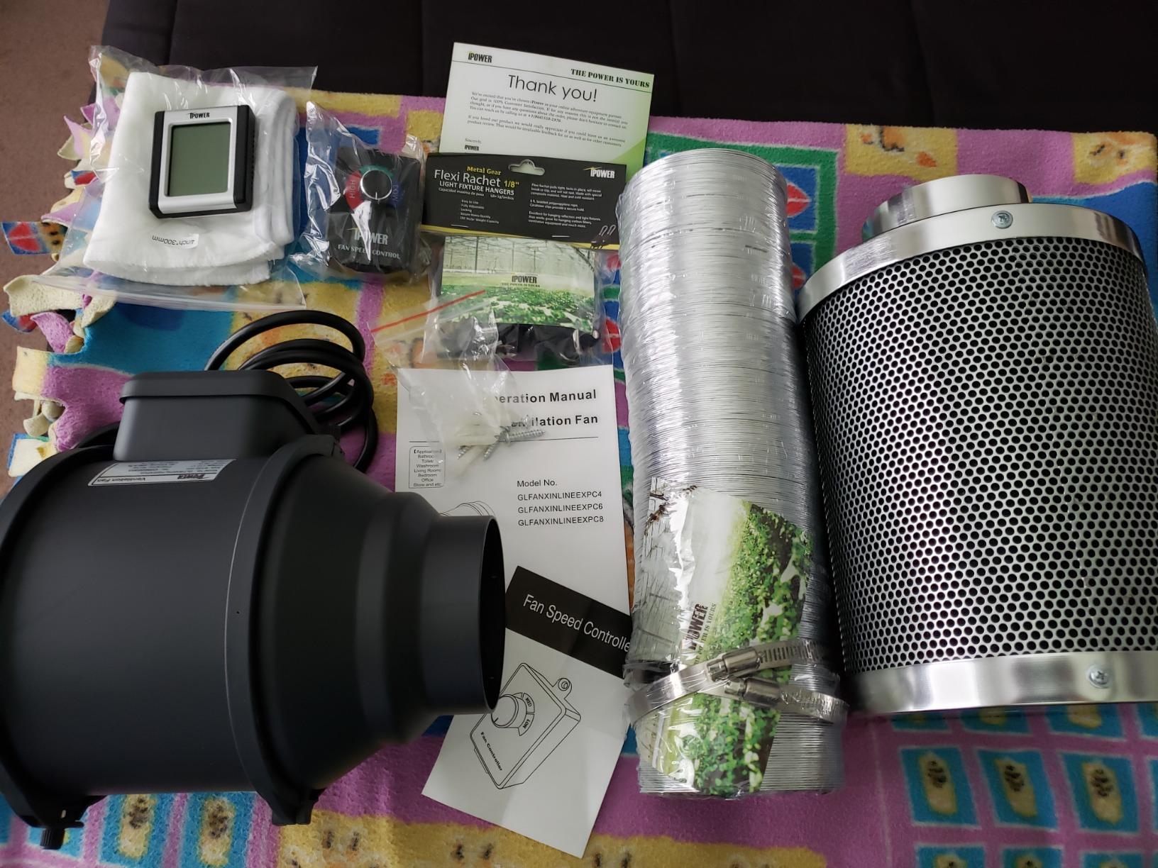 iPower GLFANXEXPSET4D25CHUMD 4 Inch 118 CFM Inline Filter 25 Feet Ducting with Fan Speed Controller and Temperature Humidity Monitor and Grow Tent Ventilation, Kits, Black customer photo 1