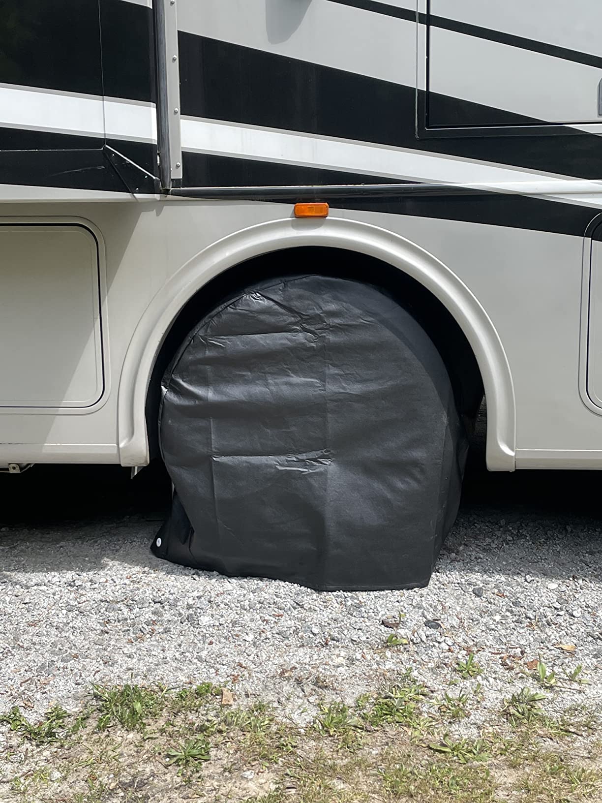 Tire Covers for RV Wheel Set of 4, Motorhome Tire/Wheel Covers Waterproof Soft Vinyl Black Tire Protectors Tire Covers Fits 40