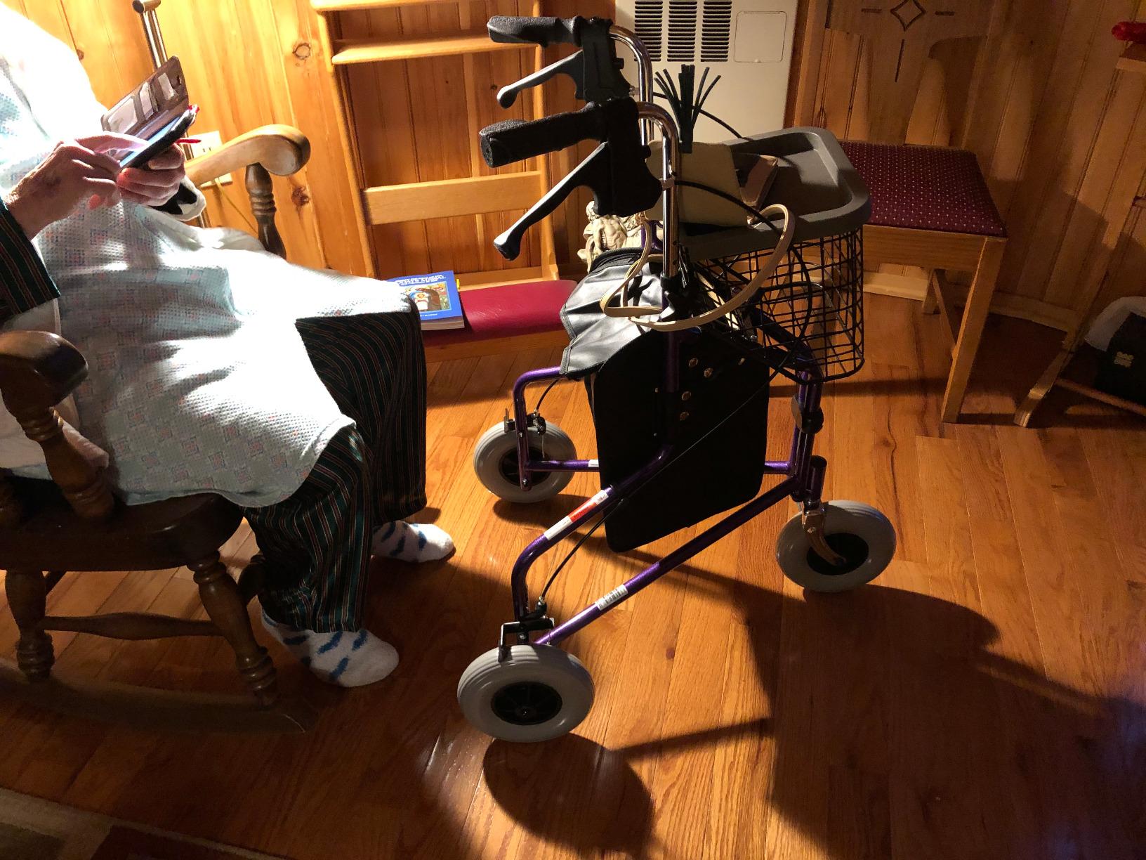 NOVA Traveler Folding 3-Wheel Walker with Tray, Basket, Pouch & Cup Holder, Lightweight Mobility Aid for Seniors & Adults, 8” All-Terrain Wheels for Tight Spaces & Travel, Sky Blue customer photo 1