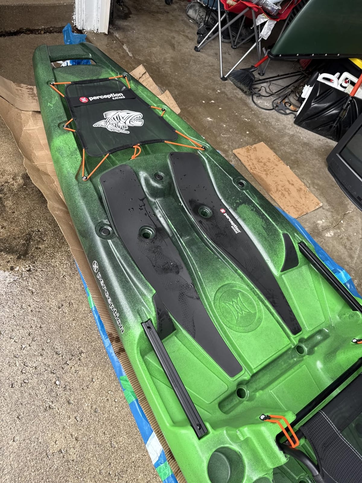 Perception Kayaks Outlaw 11.5 | Sit on Top Fishing Kayak | Fold Away Lawn Chair Seat | 4 Rod Holders | Integrated Tackle Trays | 11' 6