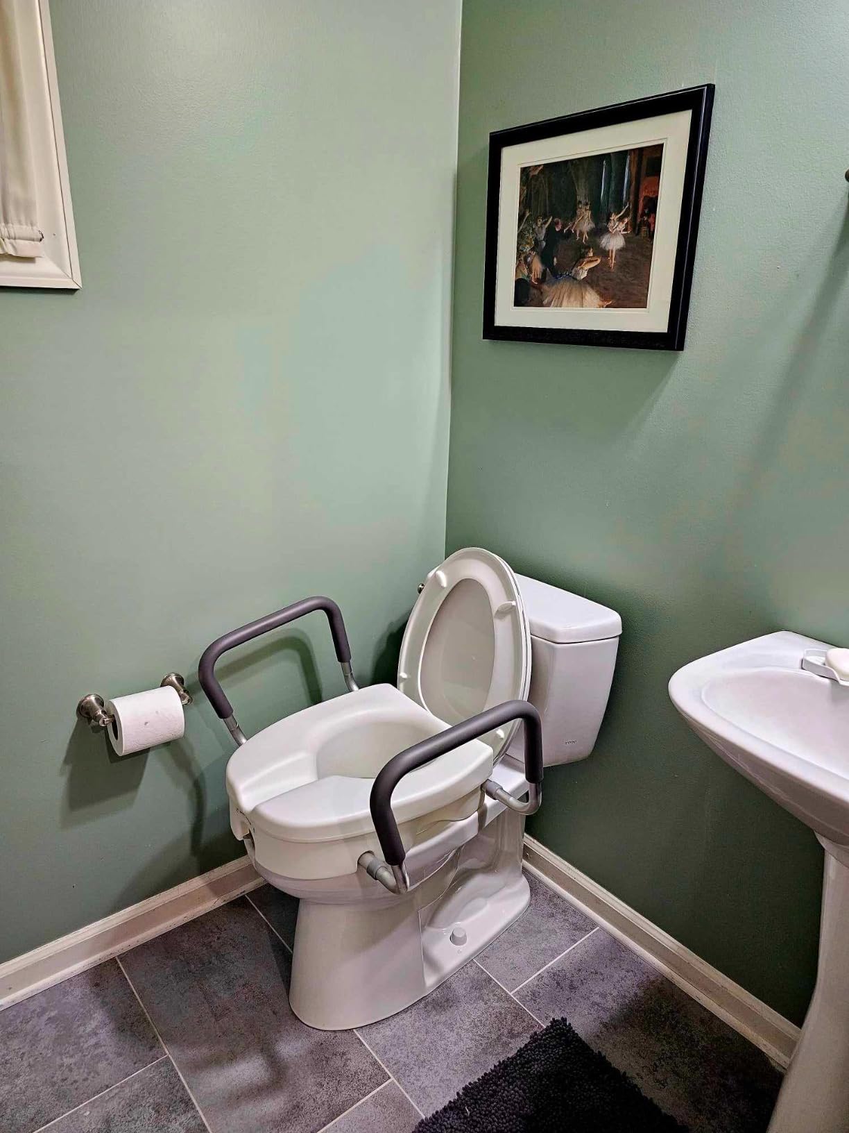 RMS Raised Toilet Seat - 5 Inch Elevated Riser with Adjustable Padded Arms customer photo 2