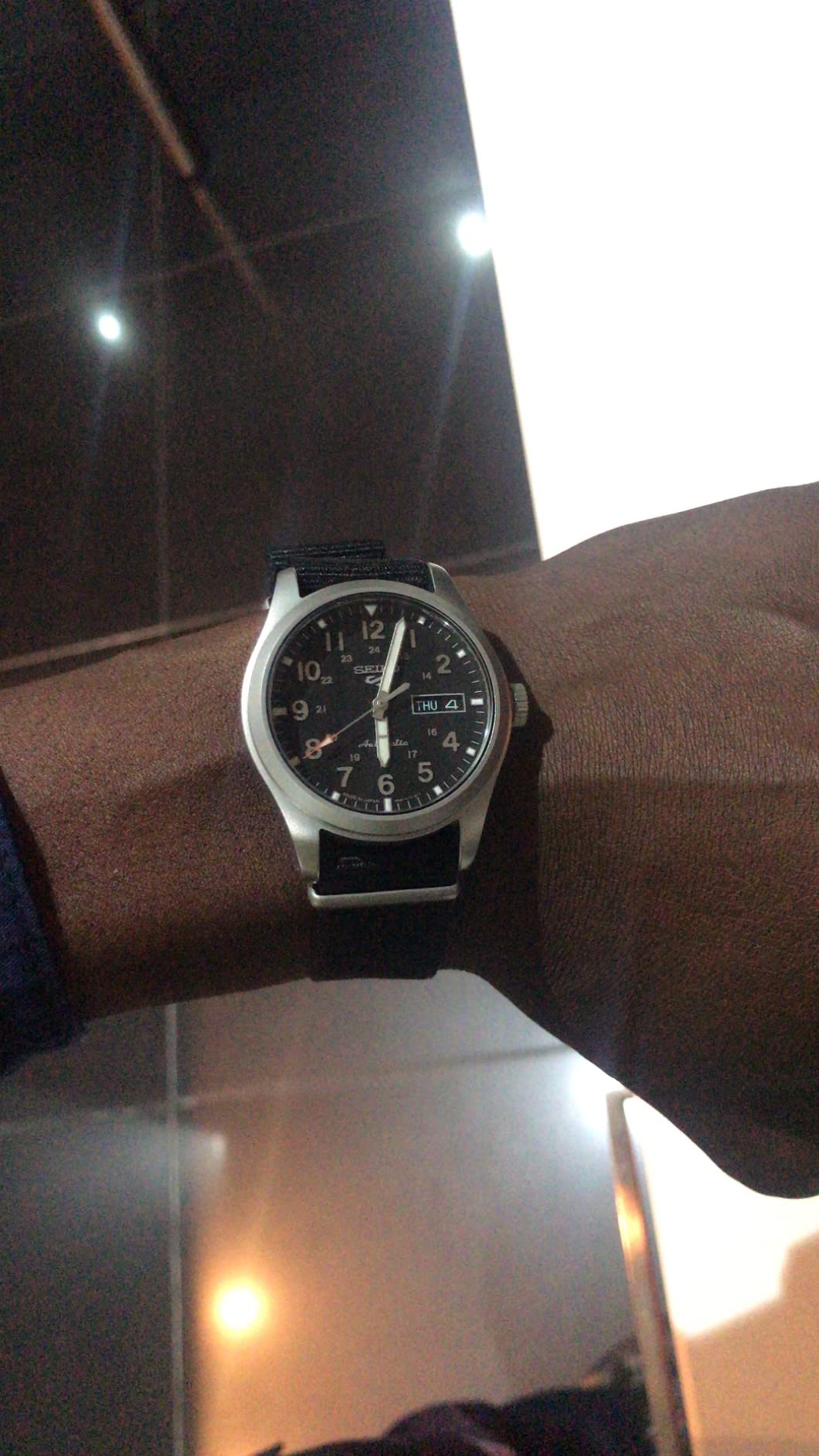 SEIKO SRPG37 Watch for Men - 5 Sports - Automatic with Manual Winding Movement, Black Dial, Stainless Steel Case, Black Nylon Strap, 100m Water Resistant, and Day/Date Display customer photo 1