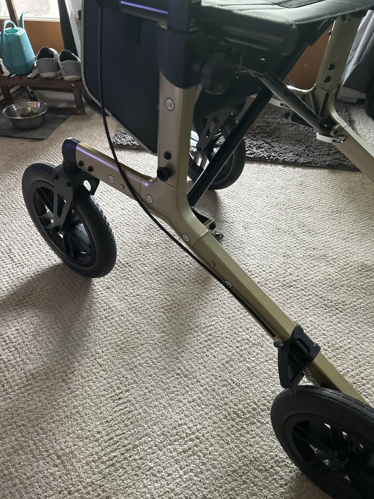 ELENKER All-Terrain Rollator Walker with Non-Pneumatic Tire 12” Front Wheels, Compact Folding Design for Seniors, Red customer photo 2