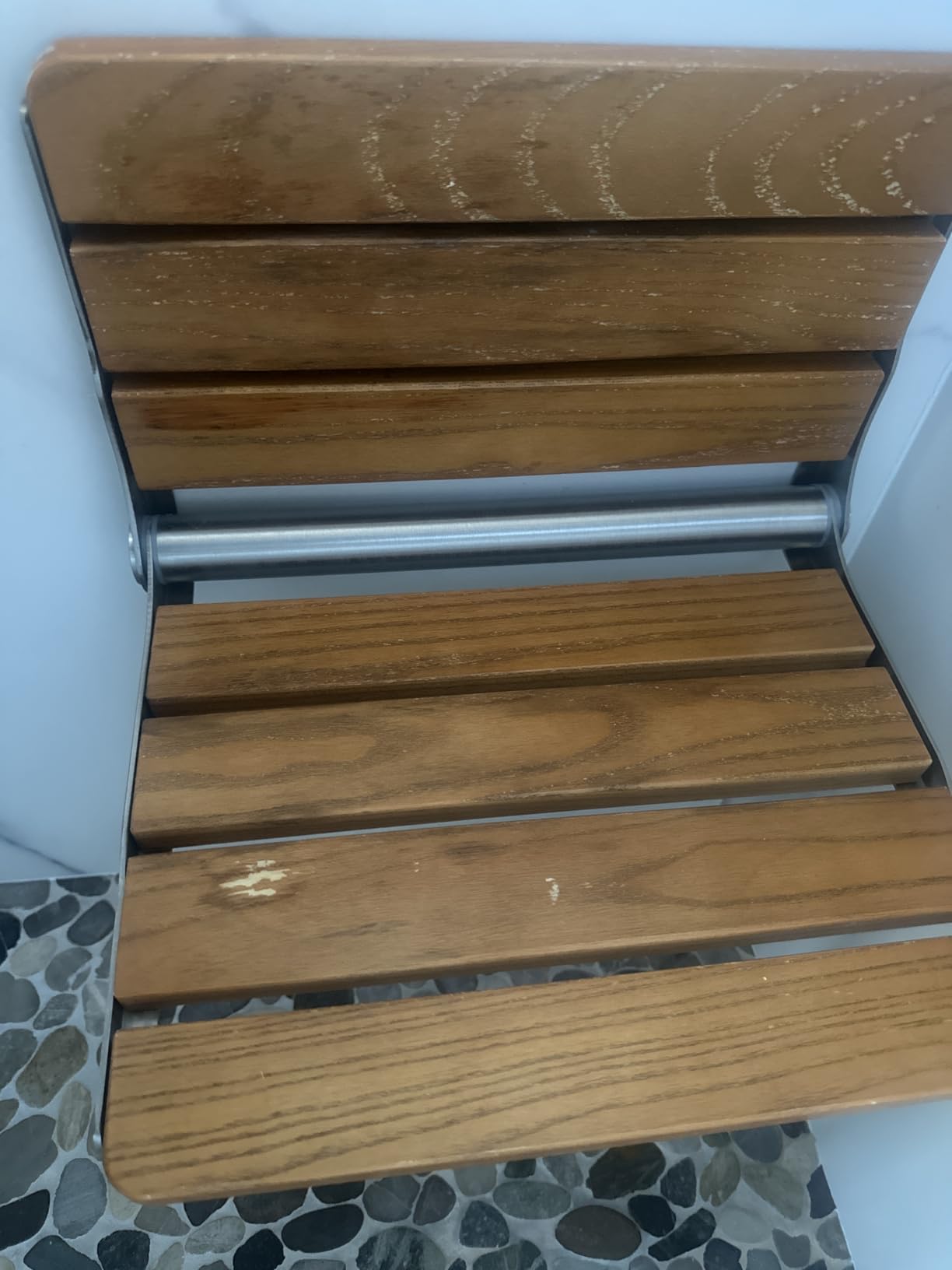 Foldable Shower Seat Wall Mounted 16 in Wide, Teak Bench for Small Shower customer photo 1
