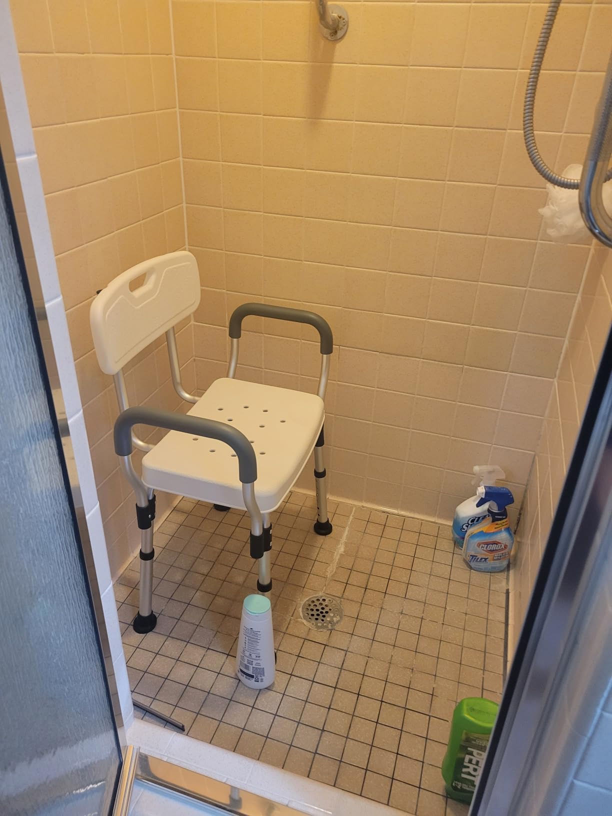 Sangohe Shower Chair, Heavy Duty Shower Seat with Back, Arms, Adjustable Height, Ideal for Bathtub, Handicap, Elderly, 796C customer photo 1