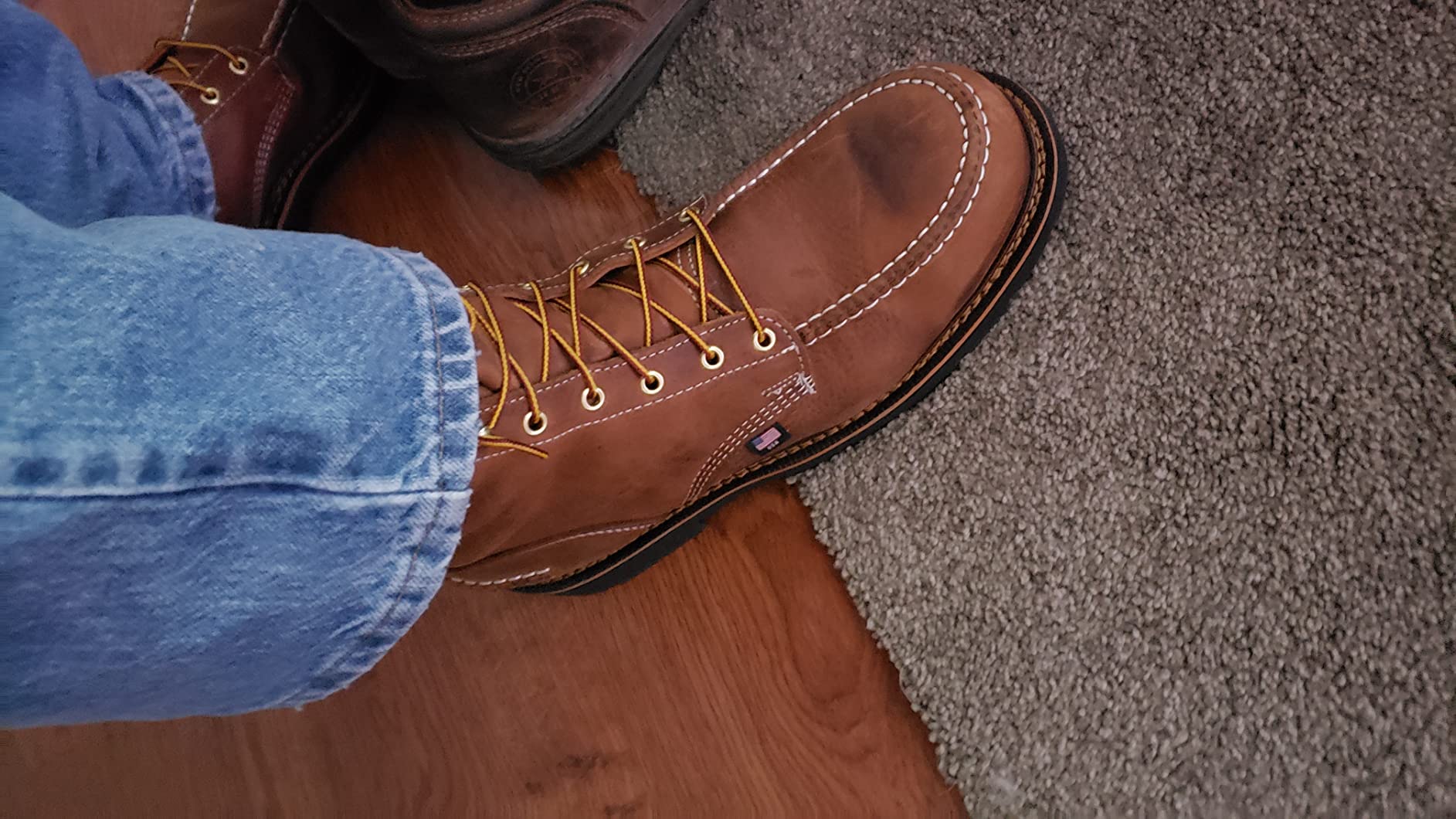 Thorogood 1957 Series 8” Waterproof Steel Toe Work Boots for Men - Full-Grain Leather with Moc Toe, Slip-Resistant Heel Outsole, and Comfort Insole; EH Rated customer photo 2