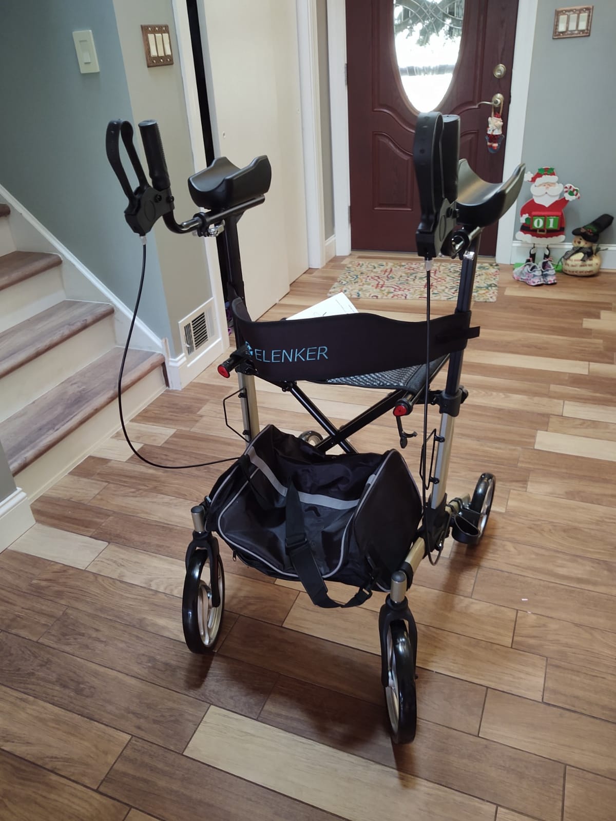 ELENKER Upright Rollator Walker, Stand up Rolling Walker with Seat, Compact Folding Design for Seniors, Purple customer photo 2