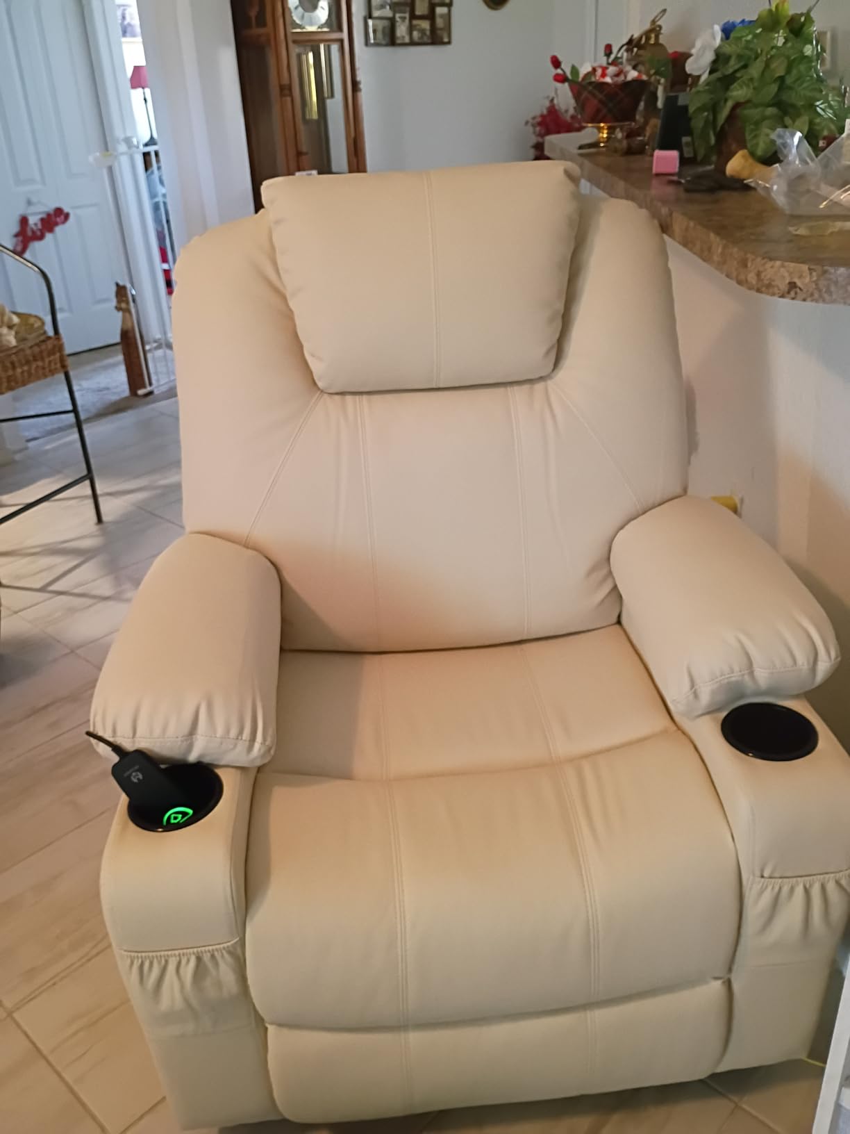 MCombo Power Lift Recliner Chair for Elderly, Lift Chair with Heat and Massage, FSC Certified, USB Ports, Cup Holders, Faux Leather 7141 (Cream White, Small) customer photo 1