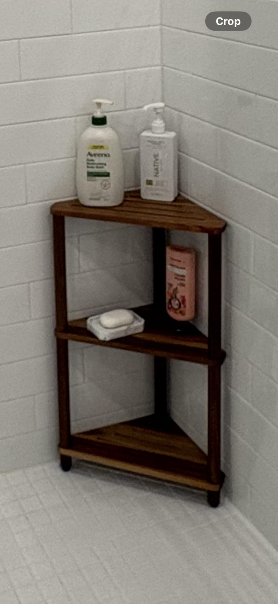 IBosins Corner Shower Stool 14in Small Bench Storage Shelf Natural Finish customer photo 2