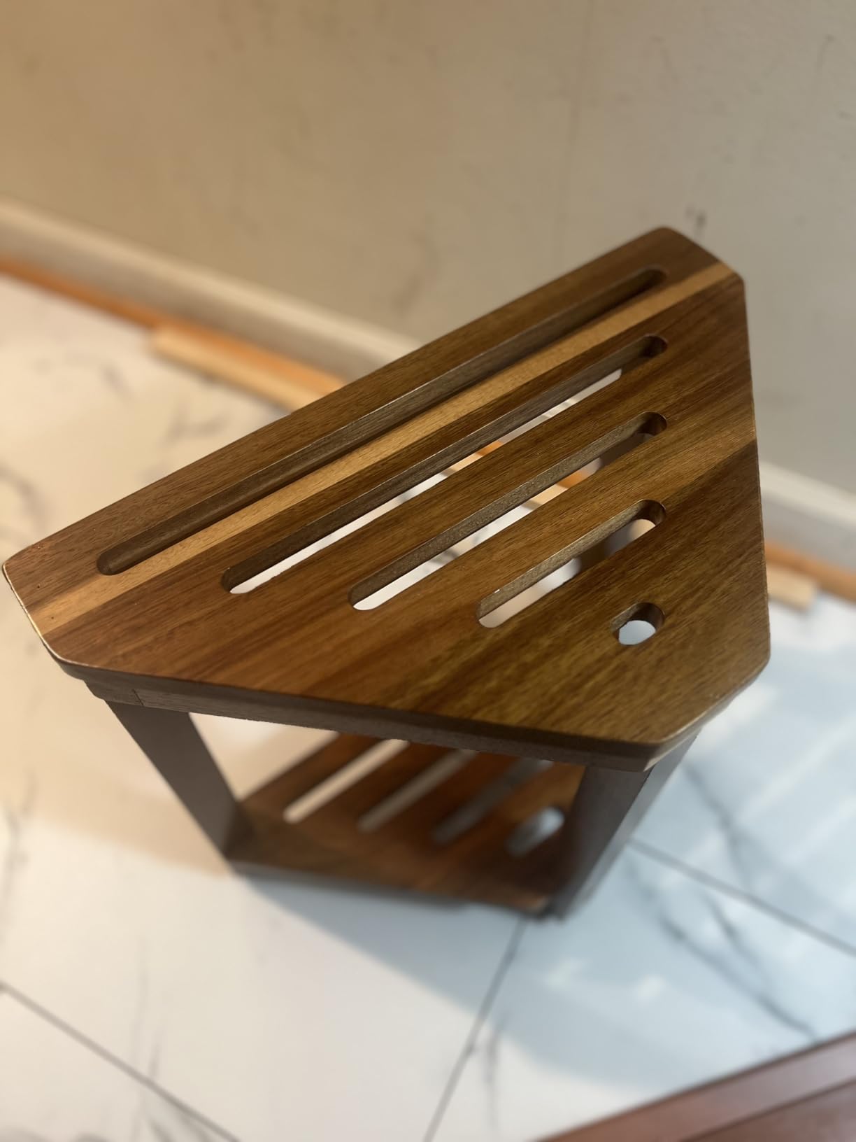 Shower Foot Rest 15 in, Acacia Shower Stool for Shaving Legs,Corner Bath Shower Bench with Starage Shelf for Inside Small Shower Spaces customer photo 2
