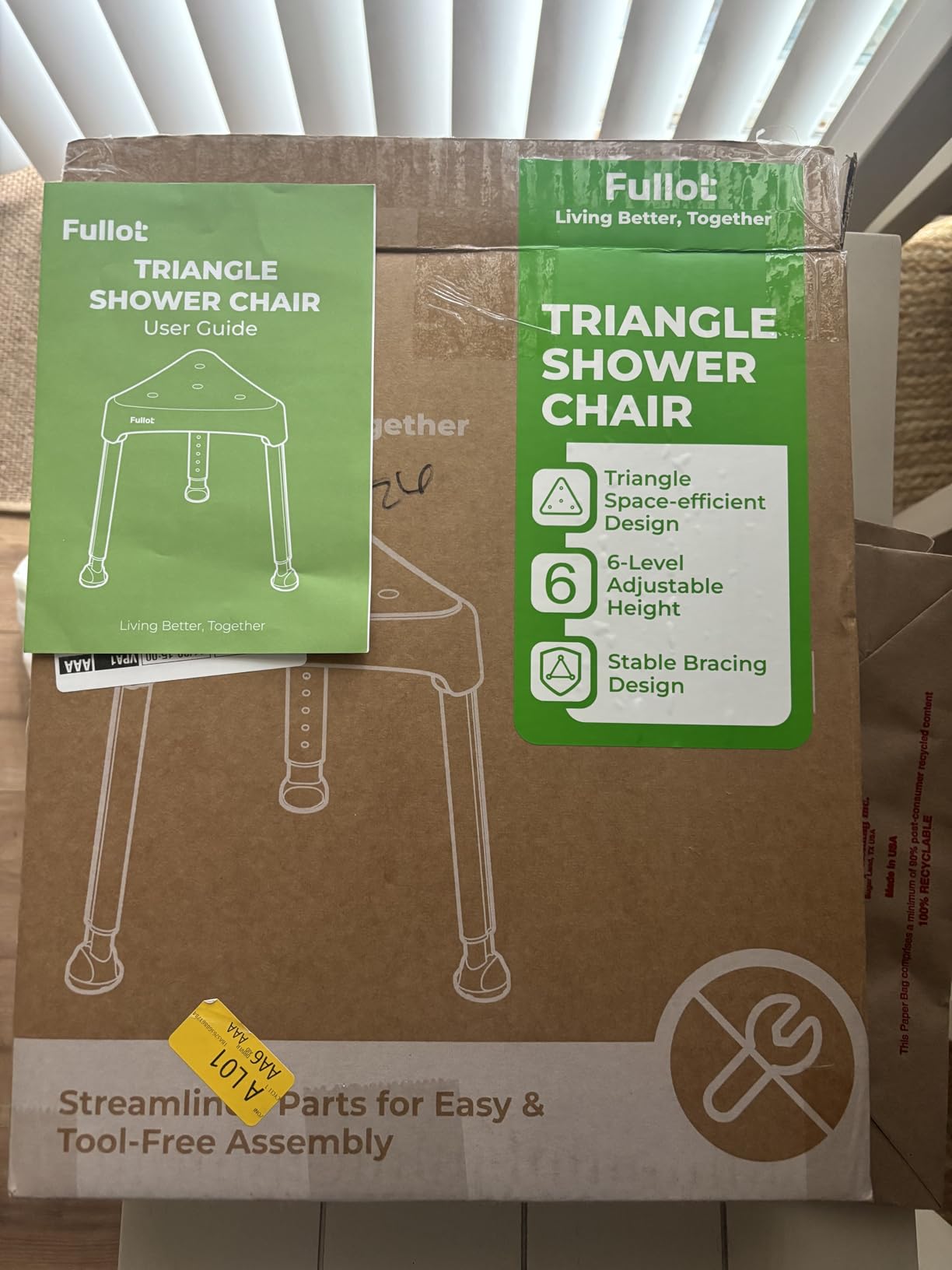 FULLOT Space-Saving Triangular Shower Chair for Inside Shower, 400 lbs customer photo 2