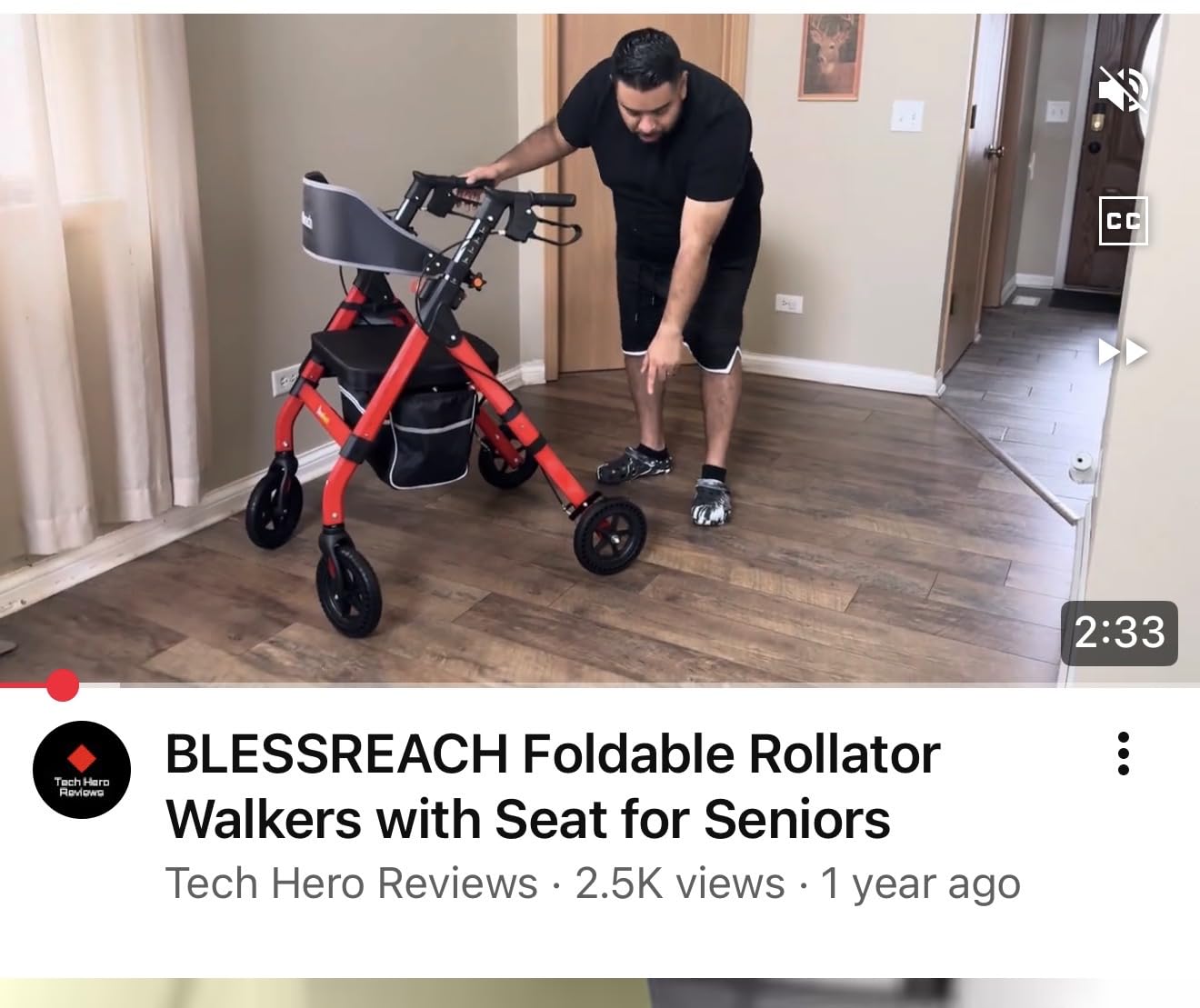 BlessReach Foldable Heavy-Duty Rollator Walkers with Seat for Seniors,Black customer photo 1