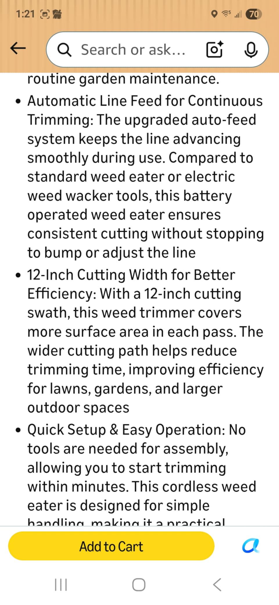 Battery Powered Weed Wacker Cordless Lightweight for Seniors & Small Lawns customer photo 1